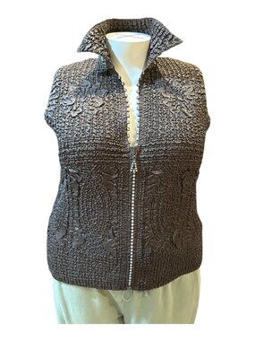 Jerry T Size 1X Brown Stretchy Crinkly Sparkly Zip 2-Pocket Women's Vest